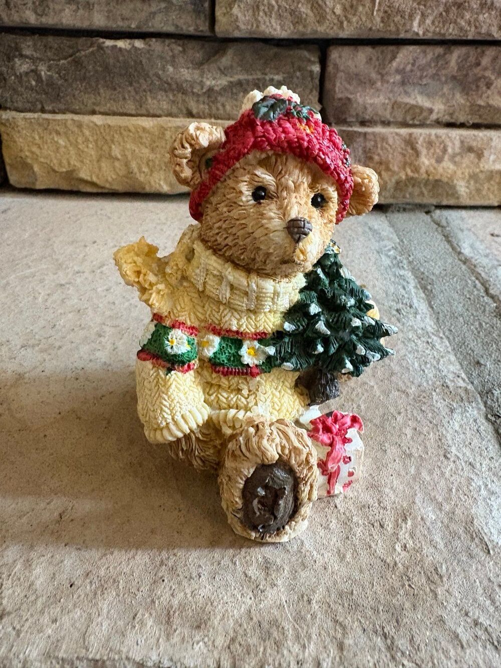 Vintage K's Collection Christmas Decoration Figurine Bear w/hat Sweater Tree